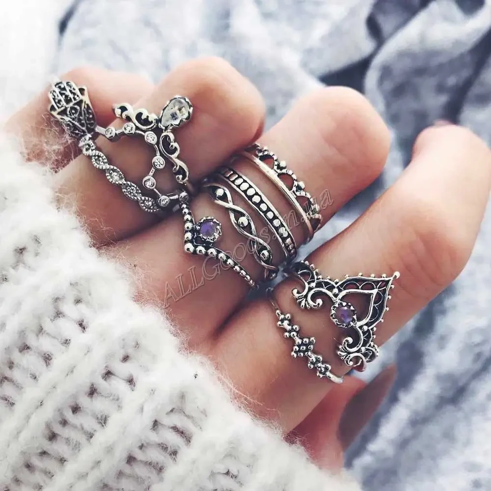 Кільця на фаланги. Набір з 10 кілець. Колір срібло (ring10arm), фото 1