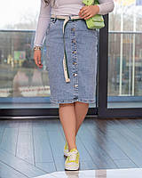 Джинсовая юбка стейчевая Ткань: Джинс стрейч (Котон) Цвет: Голубой Размеры: 50, 52, 54, 56, 58