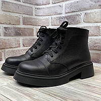Женские кожаные демисезонные ботинки с трапециевидным каблуком Черный, 39