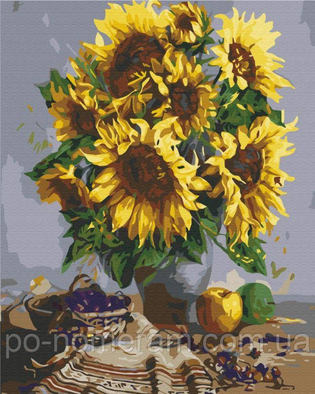 Акційна Розмальовка по номерах BrushMe Натюрморт з букетом соняшників (BS51955) 40 х 50 см, фото 1
