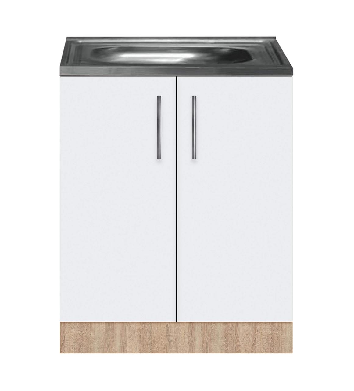 Тумба-мийка (двохдверна) з накладною мийкою ЛЮКС ширина 500 МАКСІ-Мебель Дуб сонома/Білий гладкий (72144), фото 1