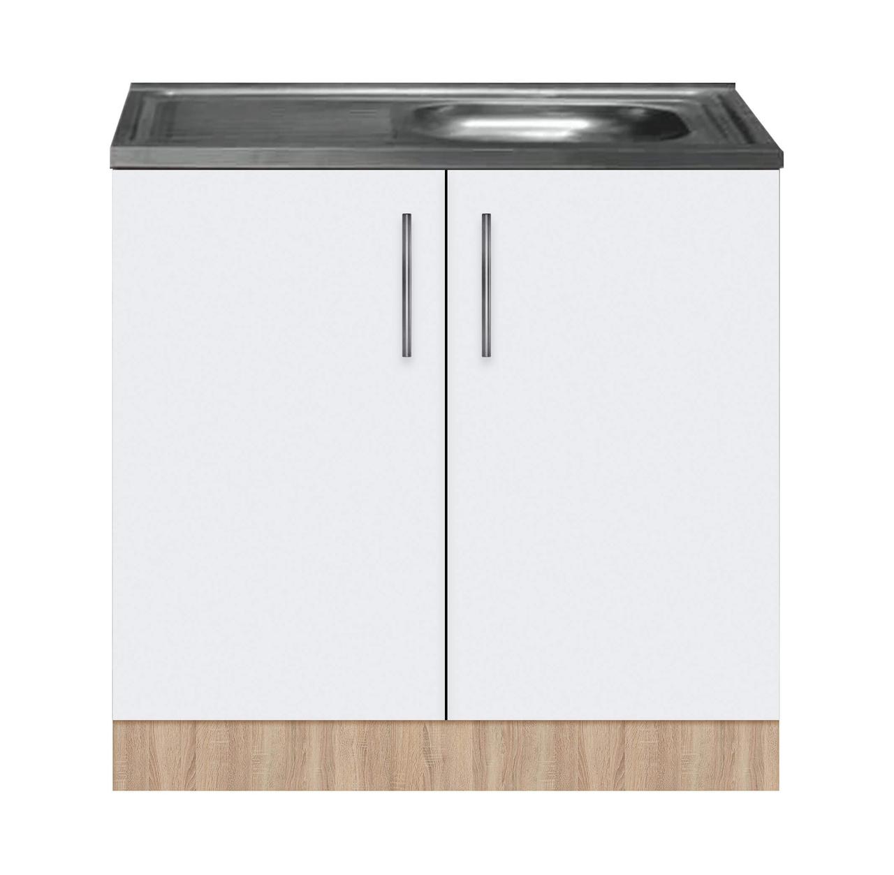 Тумба-мийка (двохдверна) з накладною мийкою ЛЮКС ширина 800 МАКСІ-Мебель Дуб сонома/Білий гладкий (72146), фото 1