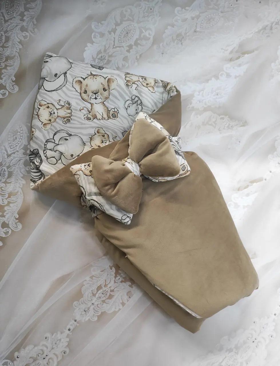 Велюрова ковдра - плед для новонароджених зі з'ємним синтепоном Звірятка ШкодаМода Бежевий, фото 1