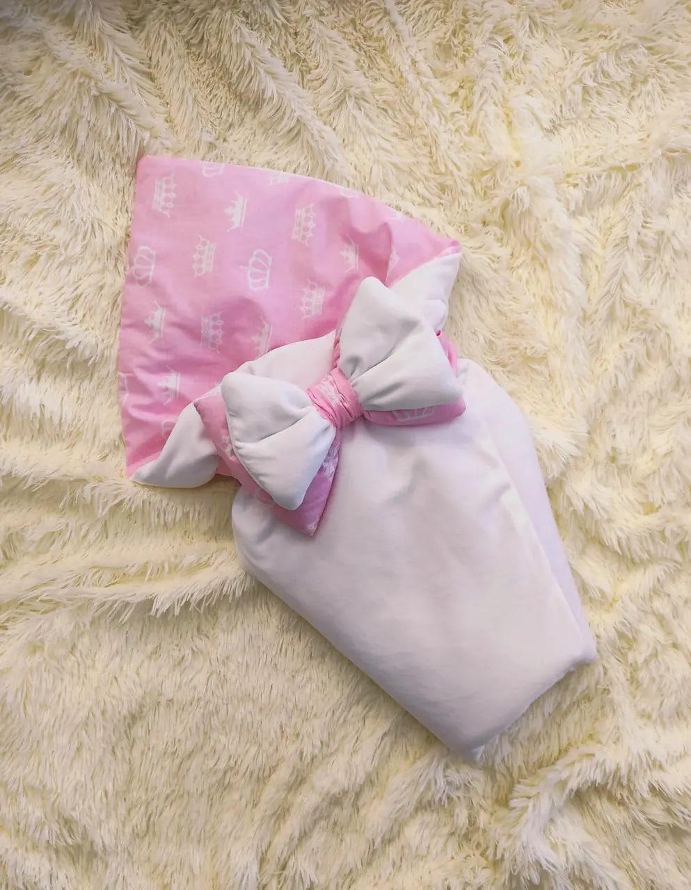 Велюрова ковдра - плед для новонароджених зі з'ємним синтепоном Рожеві корони ШкодаМода Рожевий, фото 1