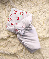 Велюровый конверт - плед для новорожденных со съемным синтепоном Сердечки ШкодаМода Белый
