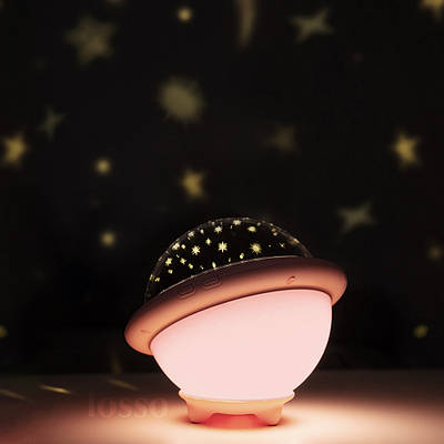 Проектор акумуляторний зіркового неба Losso НЛО LJC-133-mini - дитячий LED нічник проектор НЛО рожевий