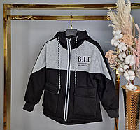 Трикотажная толстовка-куртка юниор B.F.D для мальчика 11-14,цвет черная с серым