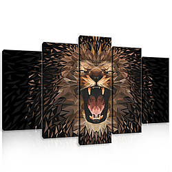 Модульна картина на полотні 2x20x40 см, 2x20x50 см, 1x20x60 см Лев (PS11559S17) Найкраща якість