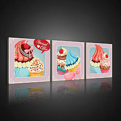 Модульна картина на полотні 75x25 см Цукерки в стилі пін ап (PS10558S13) Найкраща якість