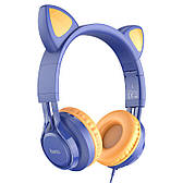 Навушники провідні накладні з мікрофоном Hoco W36 Cat Ear Синій/ Помаранчевий (W36/MidnightBlue)
