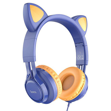 Навушники провідні накладні з мікрофоном Hoco W36 Cat Ear Синій/ Помаранчевий (W36/MidnightBlue), фото 1