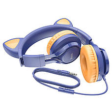 Навушники провідні накладні з мікрофоном Hoco W36 Cat Ear Синій/ Помаранчевий (W36/MidnightBlue), фото 4