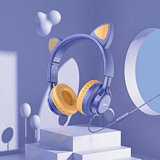 Навушники провідні накладні з мікрофоном Hoco W36 Cat Ear Синій/ Помаранчевий (W36/MidnightBlue), фото 5