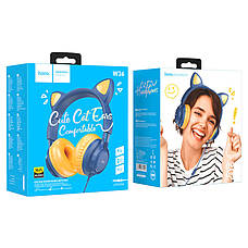 Навушники провідні накладні з мікрофоном Hoco W36 Cat Ear Синій/ Помаранчевий (W36/MidnightBlue), фото 6