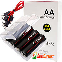 Акумулятори АА Soshine USB Type-C 1.5V Li-Ion 2600 mWh у Боксі. Пальчикові АКБ на 1.5 В з USB зарядним. Ціна