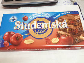 Шоколад Studentska молочний із горіхами арахісом і вишнею Студенческа 180 г Оригінал, Чехія