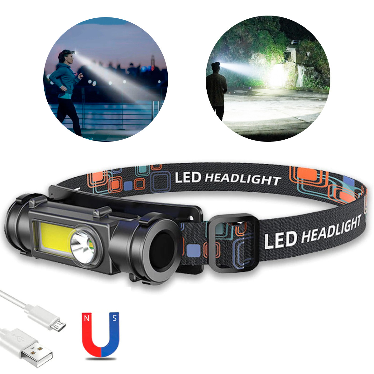 Акумуляторний ліхтар налобний 2в1 BL 211, з магнітом та USB зарядкою / Потужний LED ліхтарик на голову, фото 1