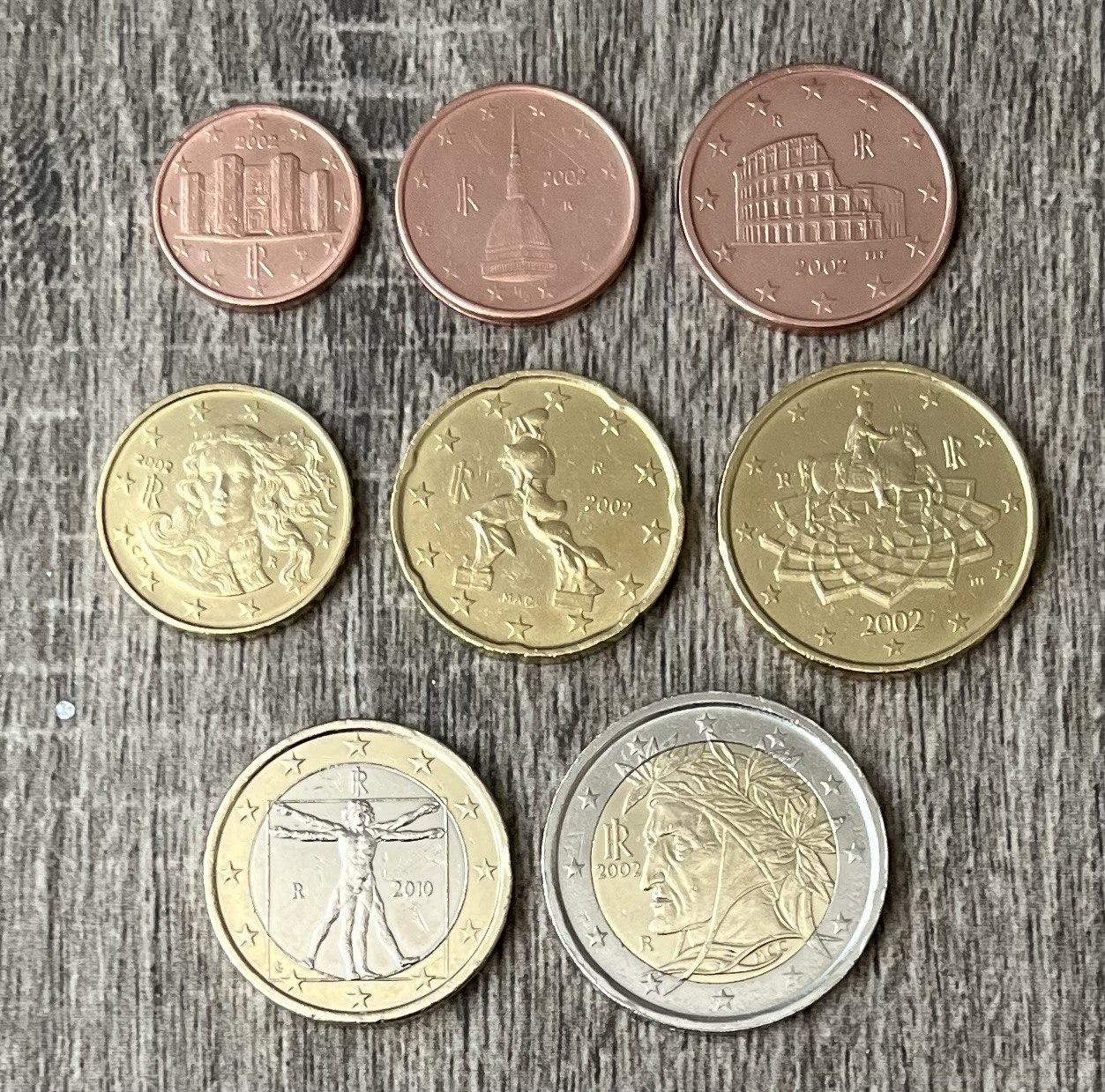 Набір Монет Італії 1+2+5+10+20+50+1е + 2 євро, фото 1