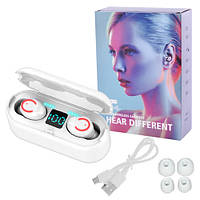 Бездротові навушники TWS F9 5.0 з кейсом, power bank, white