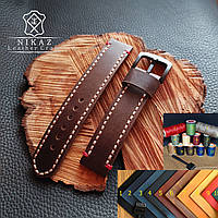 Шкіряний темно-коричневий ремінець для годинника 16,18,20,22,24 мм (К030)