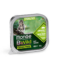 MONGE BWILD CAT Sterilised Беззерновой паштет з кабана з овочами для стерилізованих кішок 100 гр