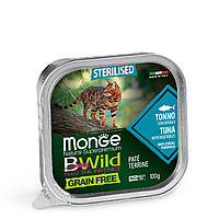 MONGE BWILD CAT Sterilised Беззерновой паштет з тунця з овочами для стерилізованих кішок 100 гр