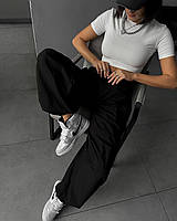 Женские спортивные штаны карго из плащевки, по бокам и снизу два кармана с фиксатором Черный