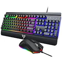 Проводная клавиатура игровая и мышь Victsing Black Rainbow со светодиодной подсветкой