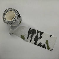 Зимняя камуфляжная лента для оружия обмотка маскировочная клейкая скотч бинт стрейч  5 см х 4,5 метра #3 - "Зима-2"
