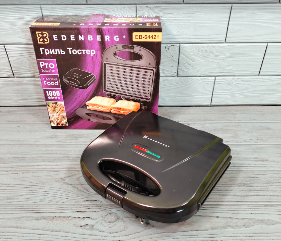 Електрогриль Edenberg EB-64421 з антипригарним мармуровим покриттям 1000 Вт/Гриль — тостер, фото 1