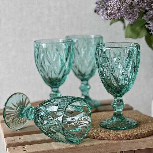Бокалы для вина из цветного стекла 6 шт Glassware 320 мл бирюзовый (ID ...