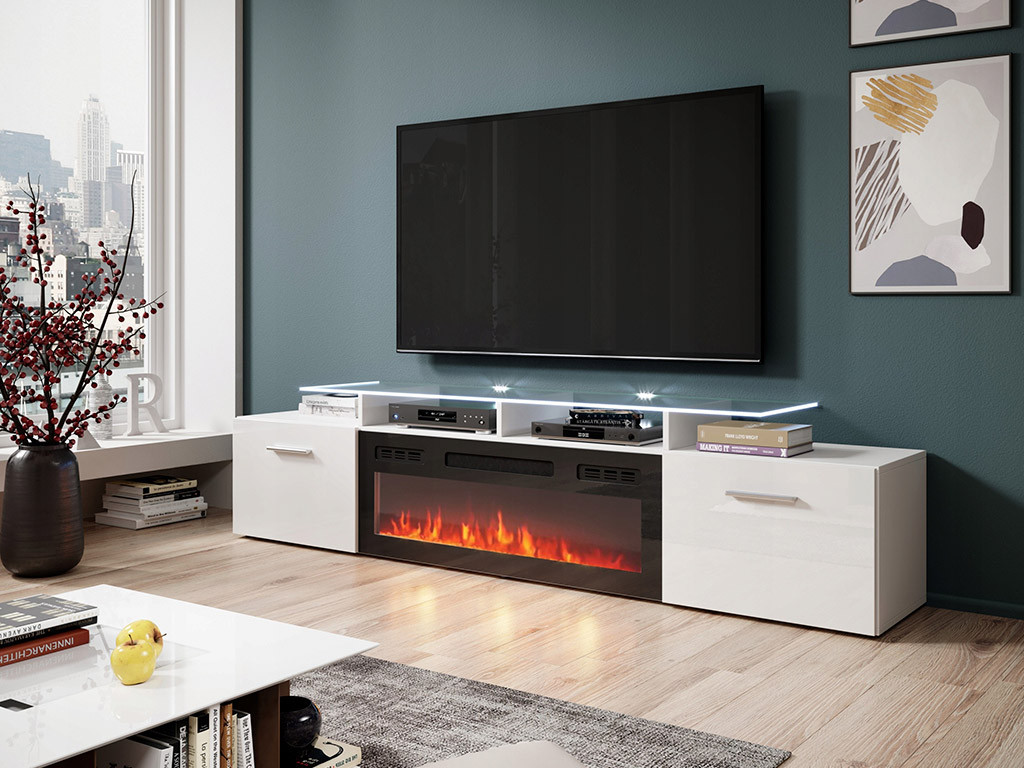 Тумба под ТВ Rova EF підсвічування (продається окремо), Немає, модерн, білий / білий глянець, чорний, чорний глянець, фото 1