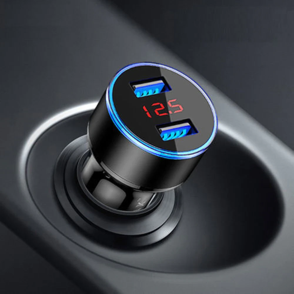 5V 3.1A Car Charger Dual USB QC Cigarette Lighter Adapter LED Voltmeter for All Types of Mobile Cell Phones Fast Charging