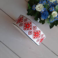 Стрічка репсова 2.5 см малюнок орнамент червоний ромб