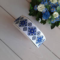 Стрічка репсова 2.5 см малюнок орнамент синій ромб