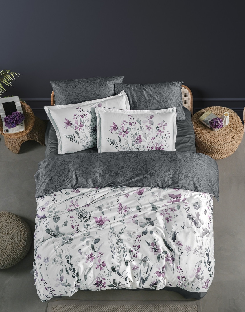 Турецька Постільна Білизна La Roman Premium Satin 300TC Delcina Grey 200х220см, фото 1
