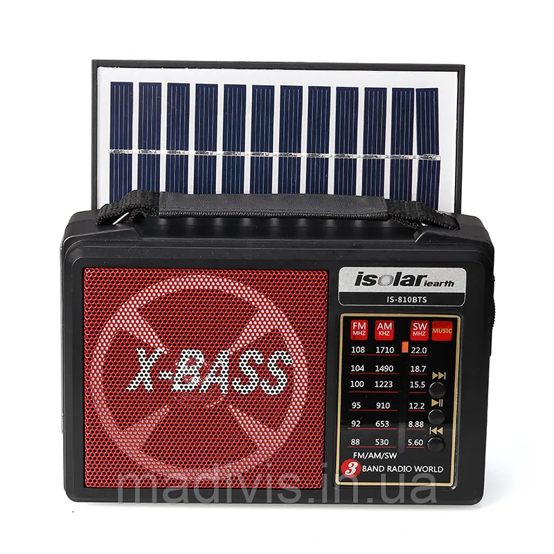 Радіоприймач IS-810BTS, NSS Solar Radio FM/AM/SW  потужний ліхтар, USB/TF, З СОНЯЧНОЮ ПАНЕЛЮ