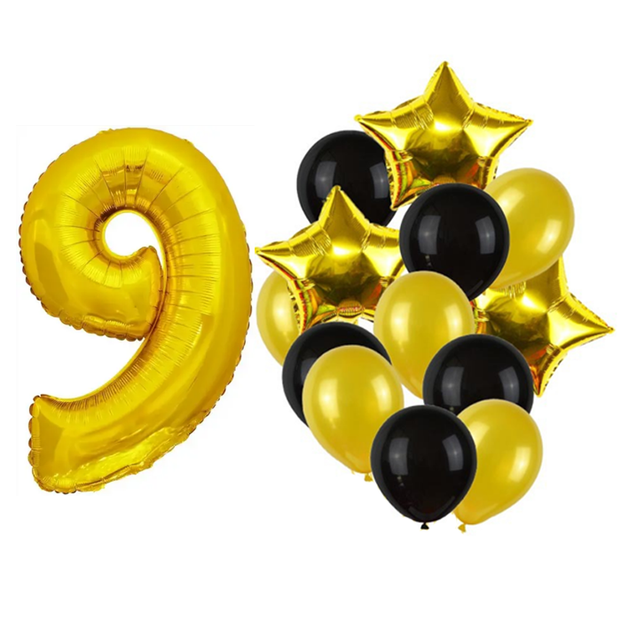 Фонтан із куль з цифрою "9", чорне із золотим