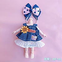 Одежда для куклы пупса 16 см, костюм или платье Джинсовый сарафан с бантиком