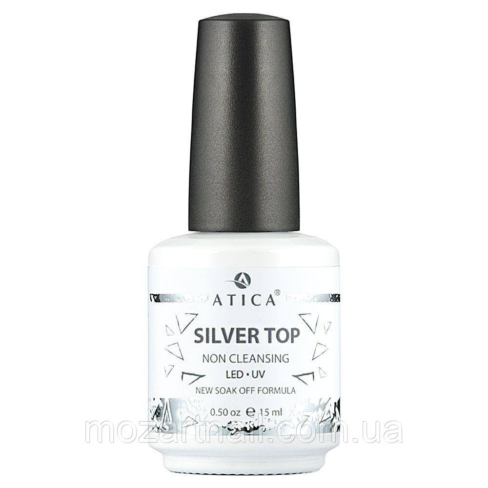 Топ Atica Silver Top Coat з срібною слюдою, 15ml