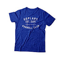 Barbell Club Fitted T-Shirt (S size, blue/white)