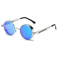 Солнцезащитные очки стимпанк круглые винтажные имиджевые зеркальные (Silver - Blue) (Уценка)