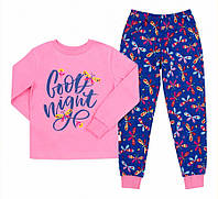 Пижама из интерлока для девочки Бемби ПЖ53 розовая с синим 134