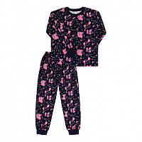 Пижама из байки для девочки Бемби ПЖ55 синяя с розовым 98