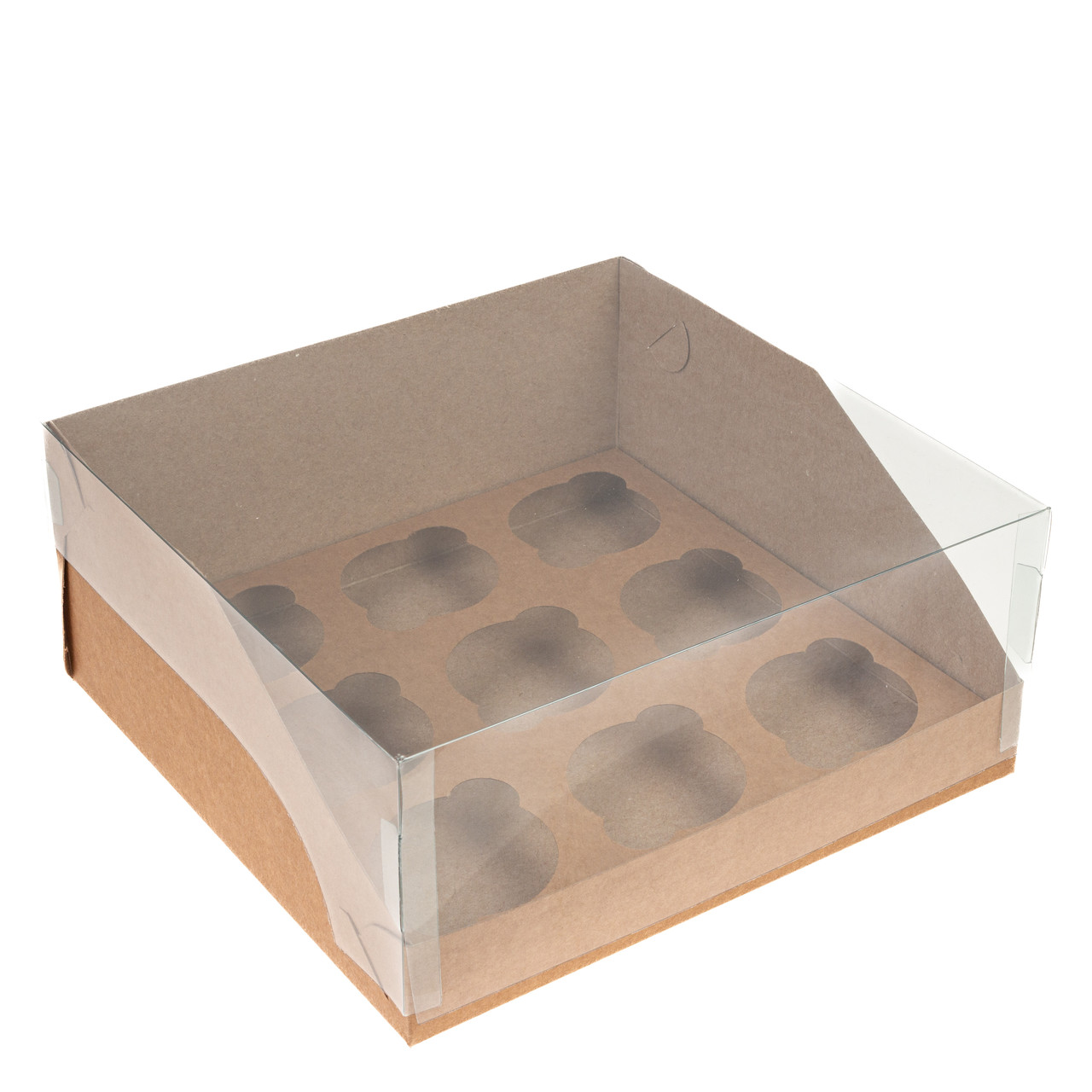 Коробка 240х250х110 (на 9 капкейків) з прозорою кришкою, крафт, фото 1