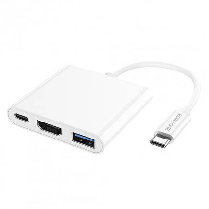 OTG переходник Borofone DH4 Type-C на USB3.0, HDMI, PD, белый, фото 1