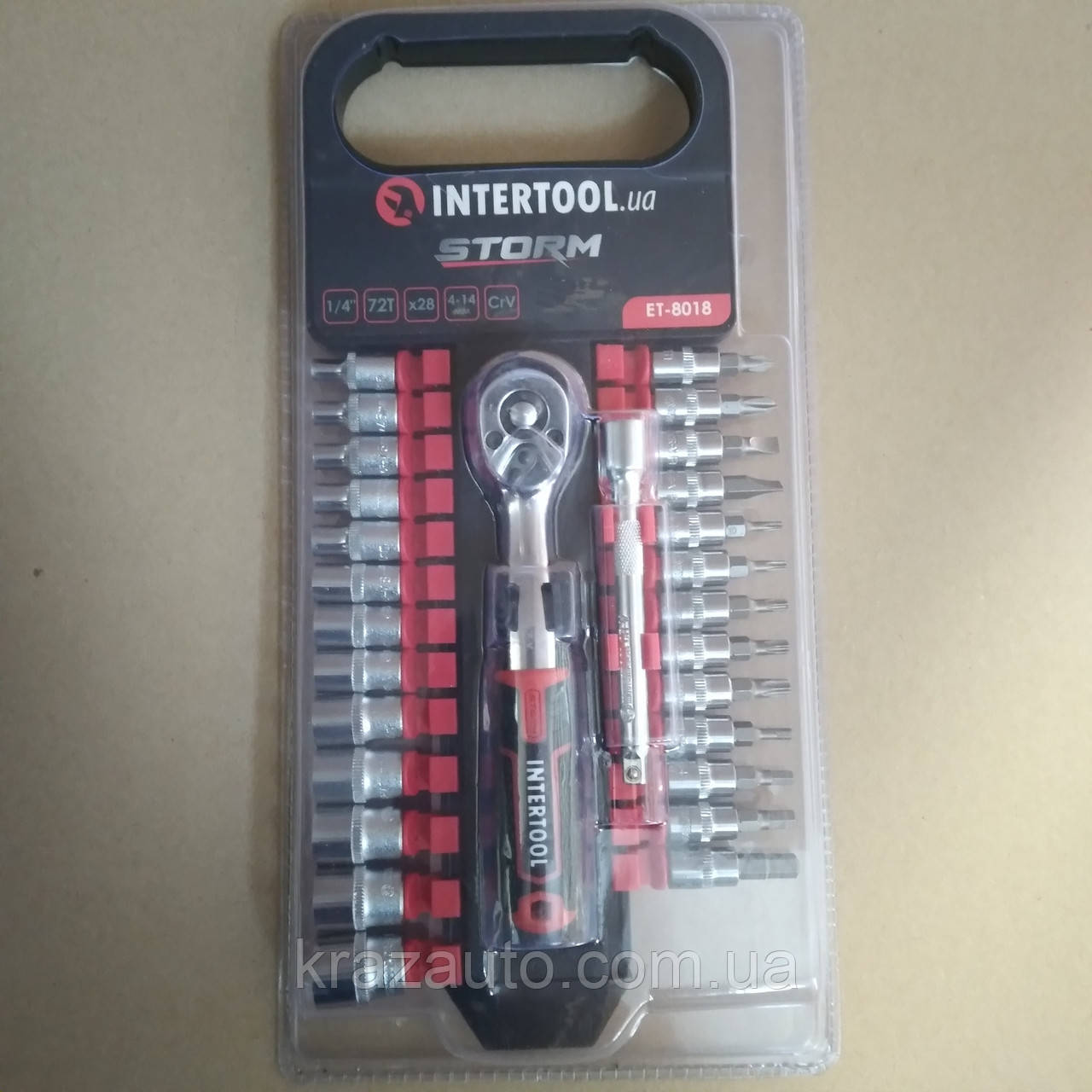 Набір головок 1/4" 4-14 мм, TORX, PH, HEX, FD, подовжувач, ручка з храповим механізмом 72 зуби, 28ед,, фото 1