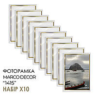 Фоторамка "MARCO DECOR 1415 - 64-G" 10x15 см, белая с золотистым, набор 10 шт