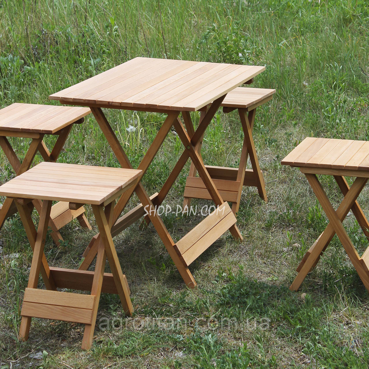 Розкладний дерев'яний столик зі стільцями 4 шт. для пікніка (72х48) Комплект садових складаних меблів