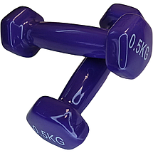 Гантелі по 0,5кг для фітнесу з вініловим покриттям 2шт, 1пара загальна вага 1кг, фіолетові, фото 3